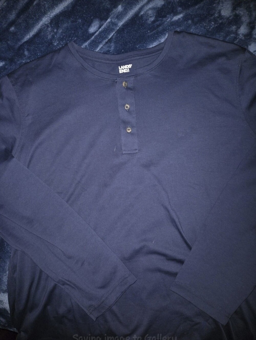 Lands' End Men's Navy Long Sleeve Henley - Picture 2 of 3